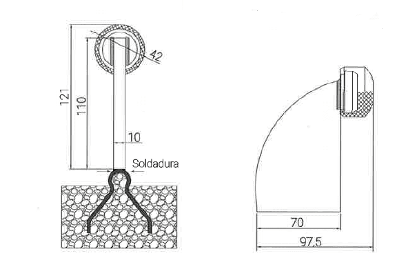 Esquema medidas tope final de carrera puerta corredera, para soldar